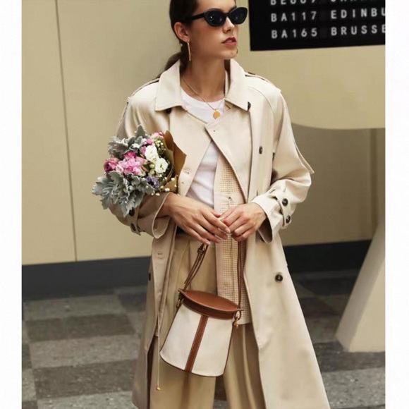 Canvas Leather Trim Bucket Bag Adjustable Shoulder‎ & Crossbody Bag Casual Bag - Picture 7 of 9